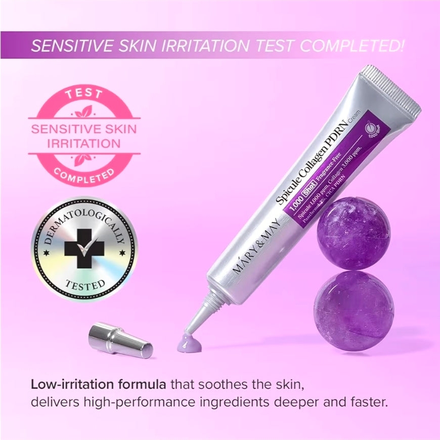 Mary & May Spicule Collagen PDRN Cream - Korean Face Moisturizer with Marine Spicules & French Collagen - Plumping Barrier Elasticity Treatment, Ceramide Panthenol for Sensitive Skin