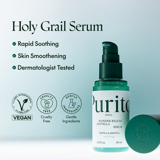 PURITO Wonder Releaf Centella Serum - Korean Centella, for All Skin Types, Ampoule, Soothing, Calming, Facial Serum for face, Vegan & Cruelty-Free