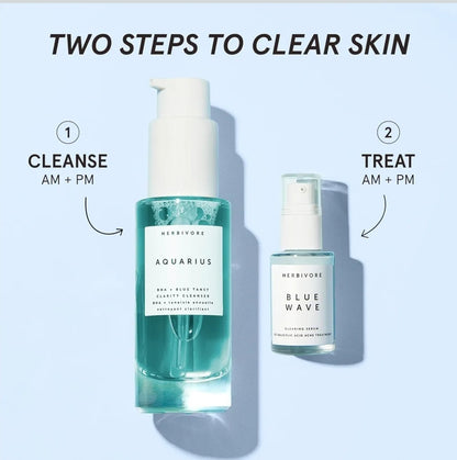 HERBIVORE Blue Besties Duo – 2 Step Treatment for Acne-Prone Skin - Aquarius Cleanser (50 mL) & Blue Wave Serum (10 mL), Plant-Based, Vegan, Cruelty-Free