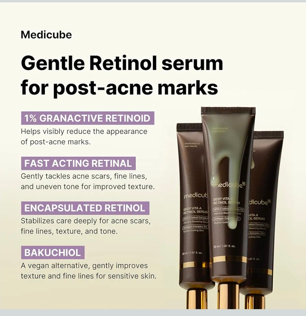 medicube Deep Vita A Retinol Serum - Anti-Aging Retinol & Bakuchiol - Targets Fine Lines, Uneven Skin Tone, Blemish Scars