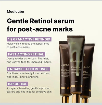 medicube Deep Vita A Retinol Serum - Anti-Aging Retinol & Bakuchiol - Targets Fine Lines, Uneven Skin Tone, Blemish Scars