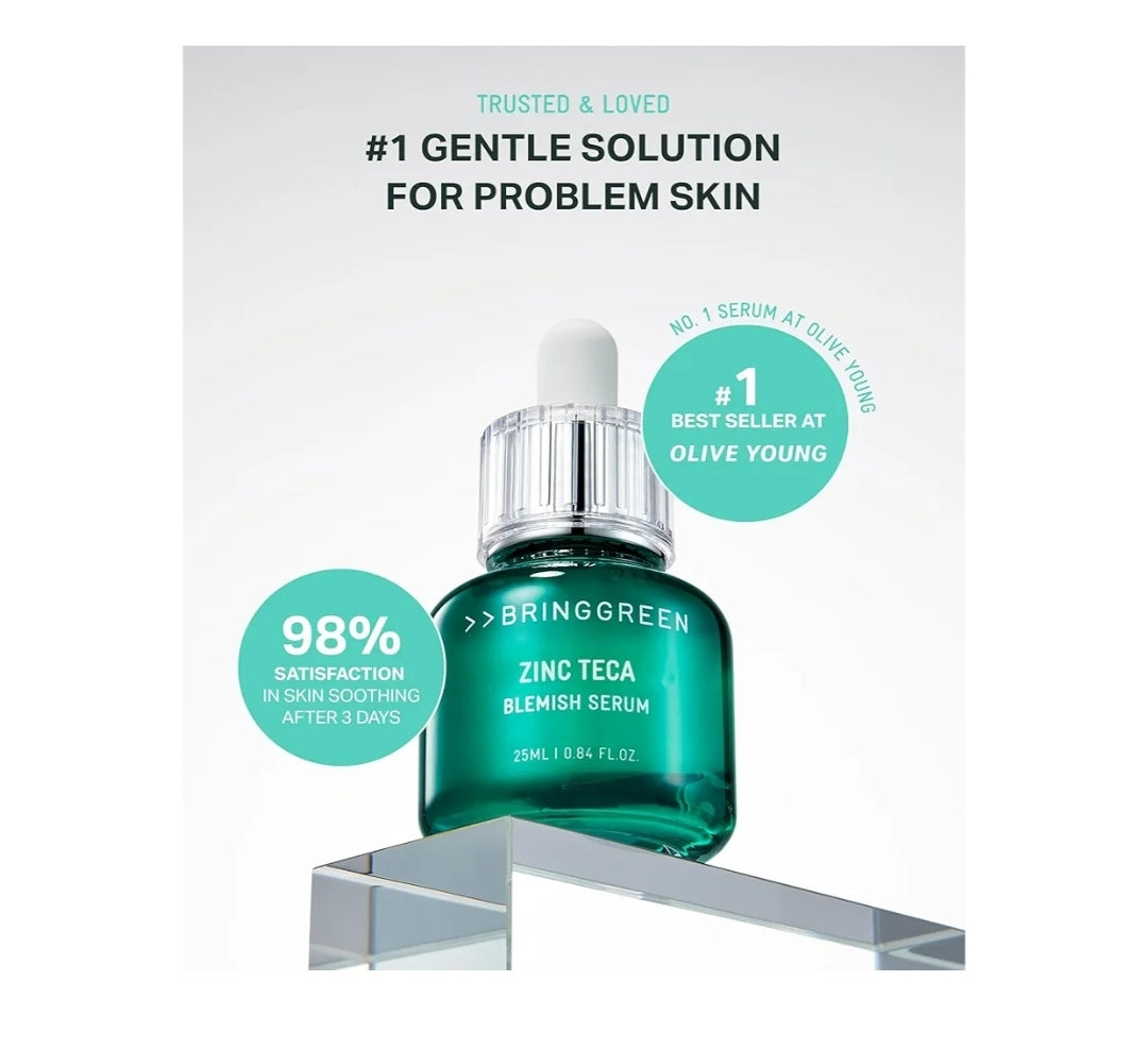 BRINGGREEN ZINC TECA 1.2% Blemish Serum - Niacinamide Soothing Serum for Sensitive Skin, Pore Minimizing & Hydrating, Korean Skincare for Breakouts & Uneven Texture