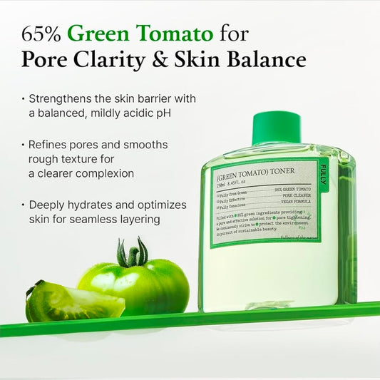 FULLY Green Tomato Toner - Pore Tightening with 95% Green Tomato Extract and VIT C, Skin Soothing and Hydrating, Fragrance Free, Vegan