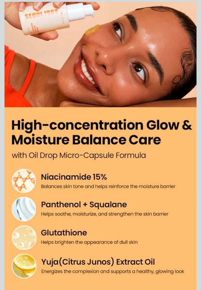 K-SECRET SEOUL 1988 Glow Serum - 15% Niacinamide and Yuja, Hydrating Facial Serum for Dark Spots, Uneven Skin Tone