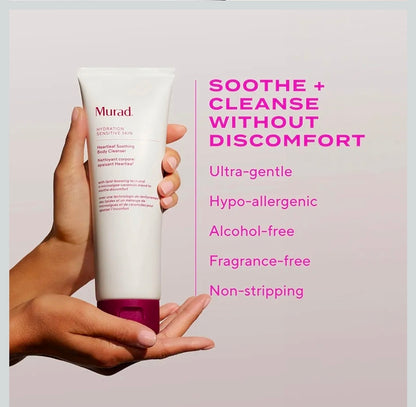 Limpiador corporal calmante Murad Heartleaf para piel sensible: limpiador suave y sin resecar con ceramidas y lípidos que fortalecen la piel para calmar, suavizar, reparar y fortalecer la barrera cutánea.