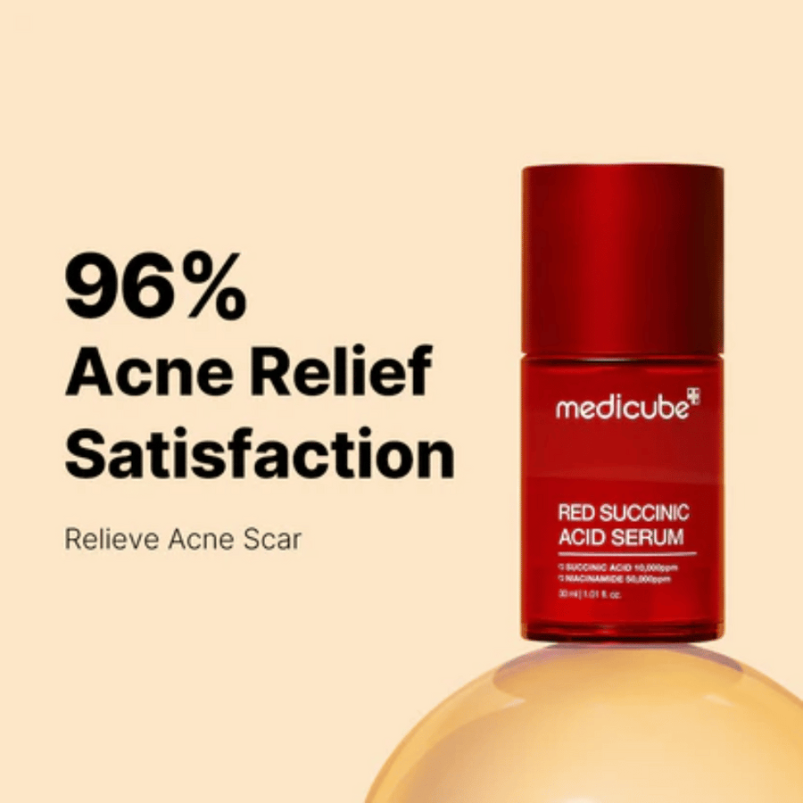 medicube Red Succinic Acid Serum - Exfoliating serum developed for acne-prone and unbalanced skin, with 5% niacinamide and 1% succinic acid, it helps reduce blemishes, uneven skin texture