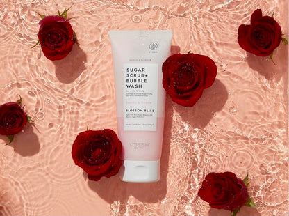 VOESH Sugar Scrub + Bubble Wash - Exfoliating Body Scrub & Body Wash, Blossom Bliss, Scalp Scrub, Scalp Care, Shower Sugar Scrub, Vegan Body Care