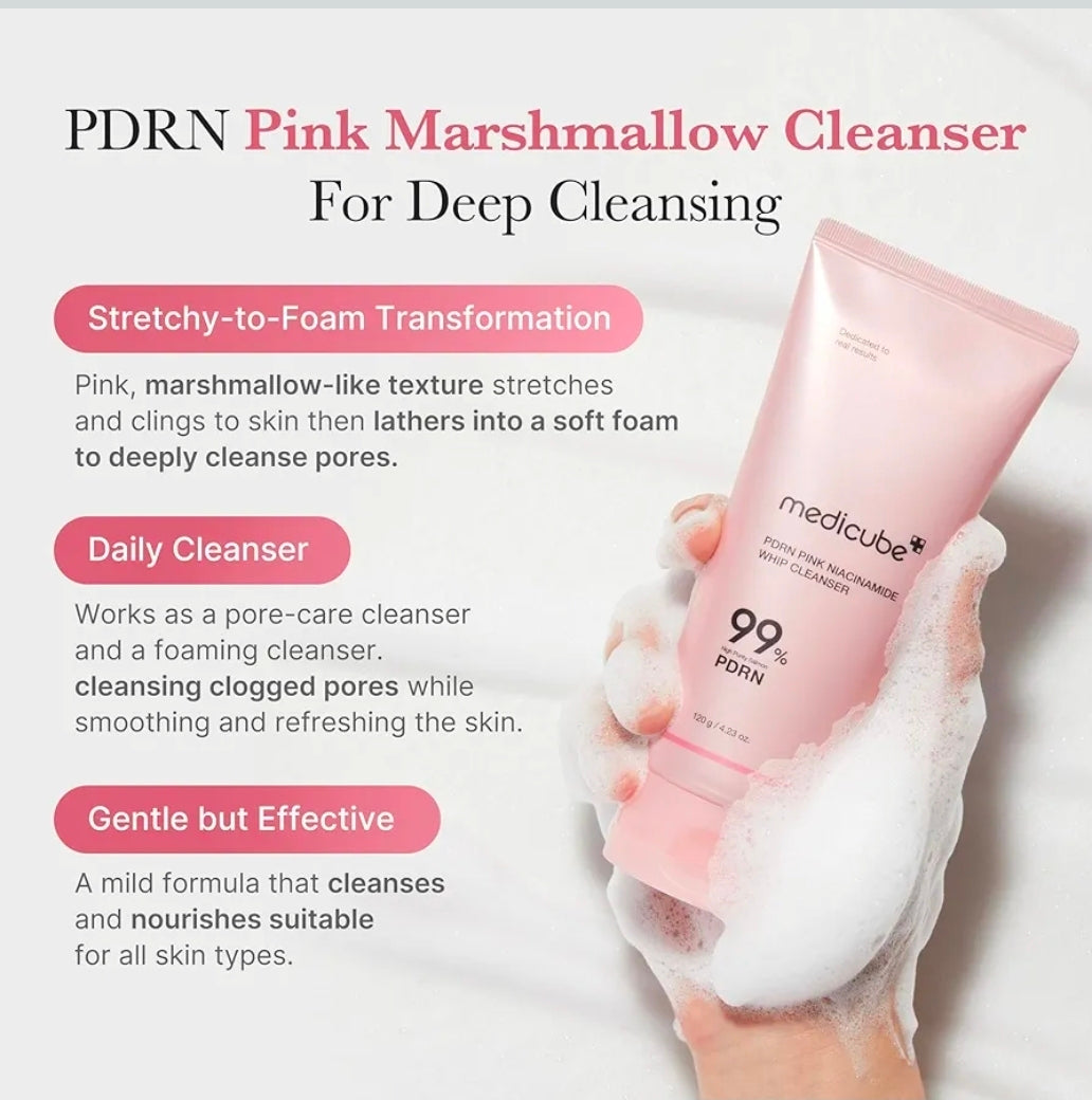 medicube PDRN Pink Niacinamide Whip Cleanser - Deep Cleansing Foam for Pore Care, Uneven Skin Tone with Salmon DNA PDRN, Hydrating & Nourishing Gentle Cleanse