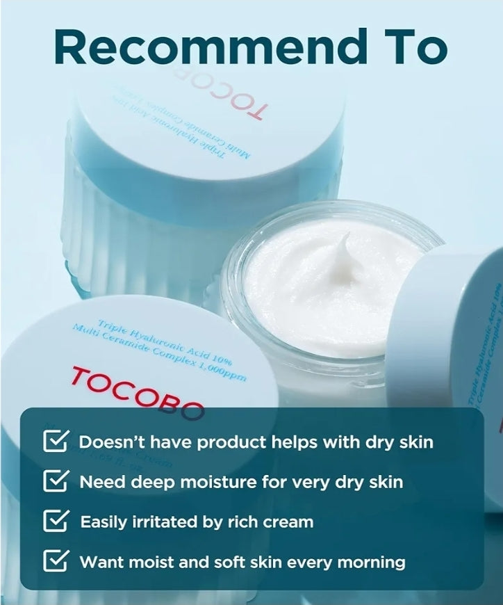 TOCOBO Triple Hyaluronic Acid 10%& Multi Ceramide Complex Cream -  Natural Ingredients,Sensitive Skin, Cruelty Free