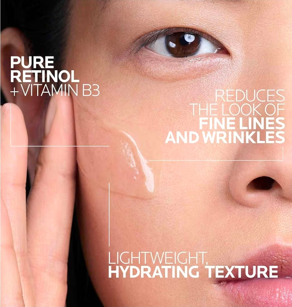 Suero facial con retinol puro y vitamina B3 de La Roche-Posay: suero facial antiedad para líneas de expresión, arrugas y daño solar prematuro, revitaliza e hidrata. Apto para pieles sensibles.
