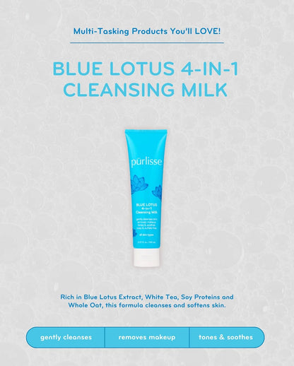 Purlisse Blue Lotus 4 in 1 Cleansing Milk - Cleanses, soothes, and hydrates