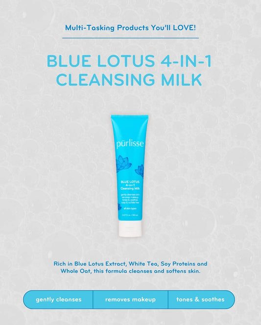 Purlisse Blue Lotus 4 in 1 Cleansing Milk - Cleanses, soothes, and hydrates