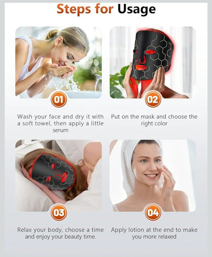 Led Light Therapy Mask - 7 Colors Portable Led Face Mask Light Therapy with Remote, Near-Infrared 850nm Wavelength with Timing Function for Anti-Aging Skincare at Home - 288 LED Beads