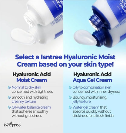 ISNTREE Hyaluronic Acid Moist Cream - Deep Hydration for Dry Skin, Balances Oil & Moisture, Lightweight & Non-Greasy, Fragrance-Free