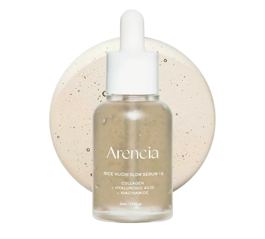 Arencia Rice Mucin Glow Serum, Collagen + Hyaluronic Acid & Niacinamide - Antiaging for plump, hydrated, and luminous skin