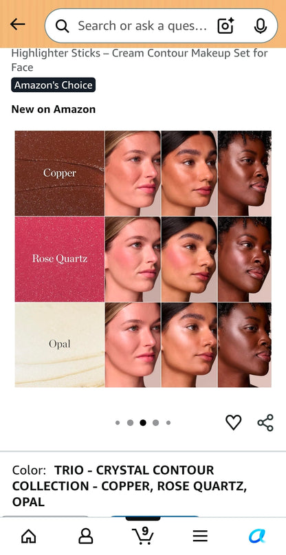 Ogee Crystal Contour Collection – Certified Organic Makeup Collection Stick Trio with Bronzer, Professional Blush & Highlighter Sticks, Cream Contour Makeup Set for Face
