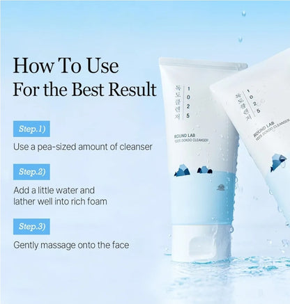 ROUND LAB 1025 Dokdo Cleanser - Low pH Facial Cleanser for Sensitive Skin, Rich Soft Bubbles for Deep Cleansing and Makeup Removal, Hydrating Face Wash with Deep Sea Water, Korean Skin Care