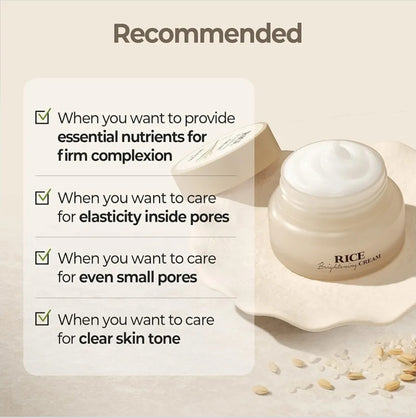 Skinfood Rice Brightening Cream - Moisturizer for Glow Glass Skin, Fermented Rice Water Milk, Replenishing, Whitening, Deep Hydrating, Dark Spot Correcting, Vegan