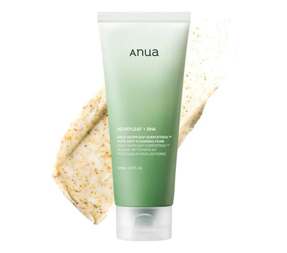 Espuma limpiadora profunda de poros con quercetinol Anua Heartleaf: limpiador facial con BHA, ácido hialurónico, glicerina y eliminación de puntos negros.