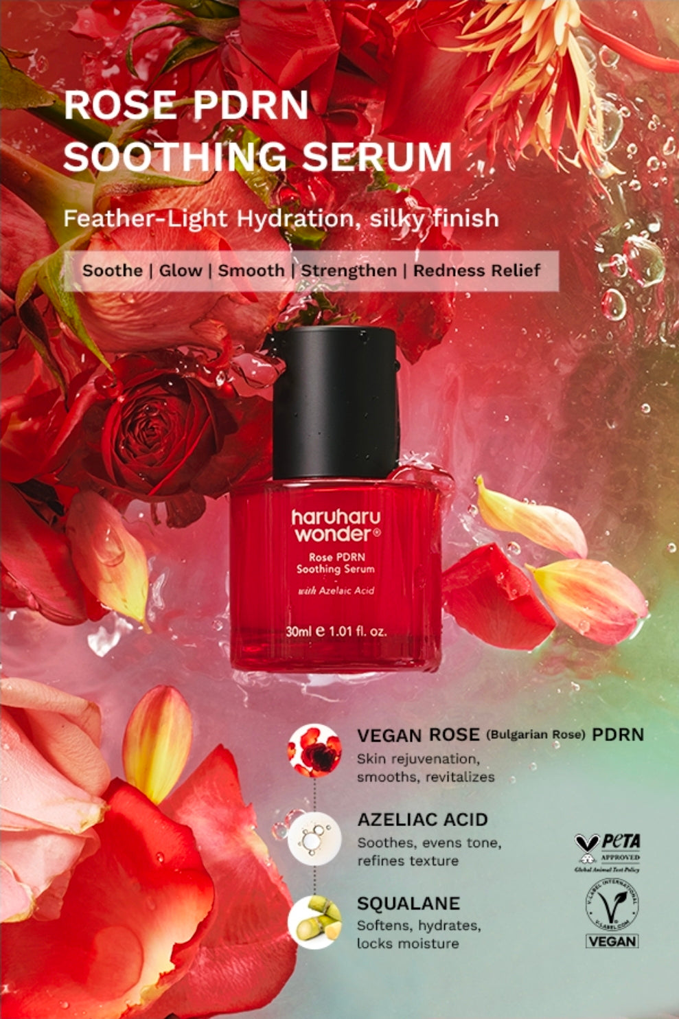Haruharu Wonder Rose PDRN Soothing Serum - Azelaic Acid, Redness Relief, Barrier Repair, Bulgarian Rose, Lightweight Formula for Sensitive Skin, Fragrance Free, Korean Skincare, Vegan