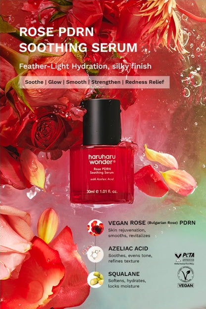 Haruharu Wonder Rose PDRN Soothing Serum - Azelaic Acid, Redness Relief, Barrier Repair, Bulgarian Rose, Lightweight Formula for Sensitive Skin, Fragrance Free, Korean Skincare, Vegan