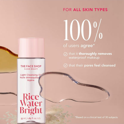 The Face Shop Rice Water Bright Trial Set - Travel Size Foaming Cleanser & Cleansing Oil, Gentle Face Cleanser & Pore Control, Moisturizing Makeup Remover