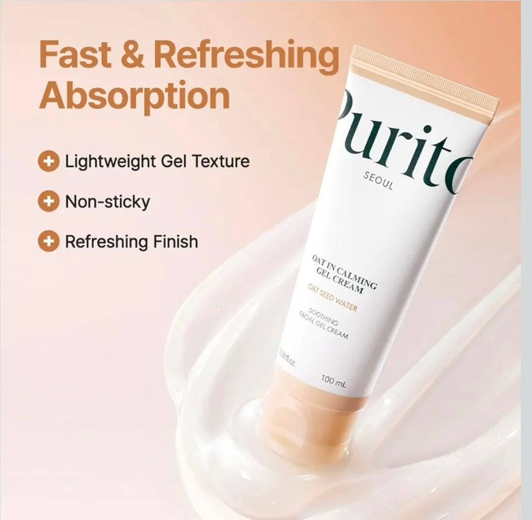 PURITO Oat In Calming Gel Cream - 77% Oat Seed Water Lightweight Water-Gel Face Moisturizer, Non-Comedogenic, Fragrance-Free, Sensitive & Blemish-Prone Skin