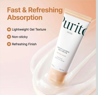 PURITO Oat In Calming Gel Cream - 77% Oat Seed Water Lightweight Water-Gel Face Moisturizer, Non-Comedogenic, Fragrance-Free, Sensitive & Blemish-Prone Skin