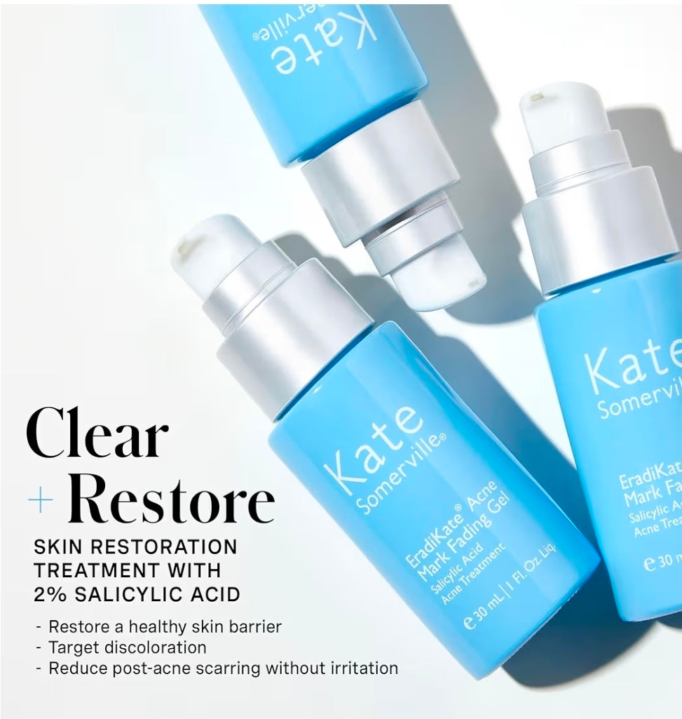 Kate Somerville EradiKate Acne Mark Fading Gel - Salicylic Acid, Niacinamide, Prebiotic Complex, Acne Treatment - Visibly Reduces Acne Scars, Clears Skin & Prevents Breakouts, Clarifies, Protects