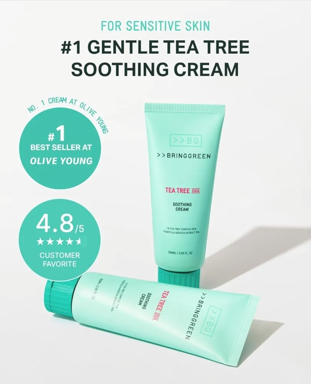 BRINGGREEN Tea Tree Cica Soothing Cream Plus - Korean Skin care, calming and soothing, moisturizer for skin, facial cream, trouble care, blackhead removing pore care