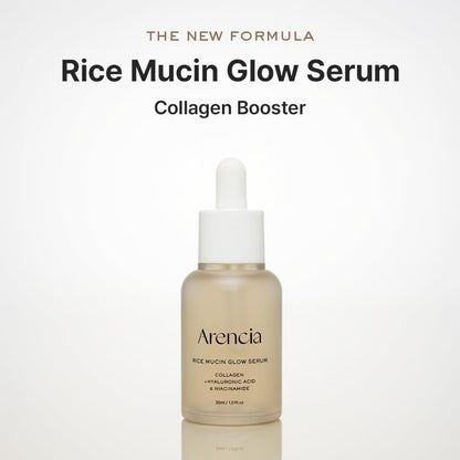 Arencia Rice Mucin Glow Serum, Collagen + Hyaluronic Acid & Niacinamide - Antiaging for plump, hydrated, and luminous skin