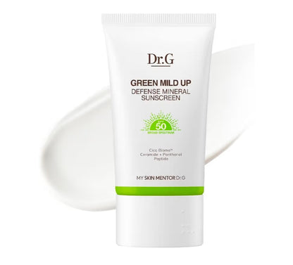 Dr. G Green Mild Up Defense Mineral Sunscreen - SPF 50 Broad Spectrum Korean Sunscreen - Lightweight & Reef-Safe Mineral Formula - For Sensitive Skin - Non-Greasy - With Centella Asiatica