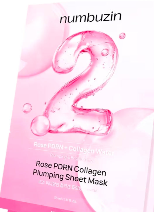 Mascarilla de tejido rellenadora de colágeno Numbuzin No.2 Rose PDRN: iluminadora, hidratante, reafirmante y humectante, con colágeno y péptidos, PDRN (1 mascarilla)