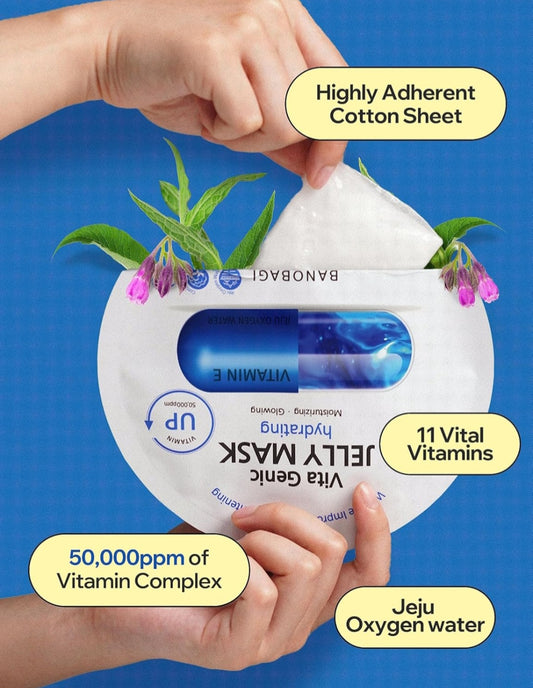 Banobagi Vita Genic Jelly Hydrating Face Masks With Essence & 11 Vitamin Complex - Moisturizes Dull & Dry Skin - 1 Mask