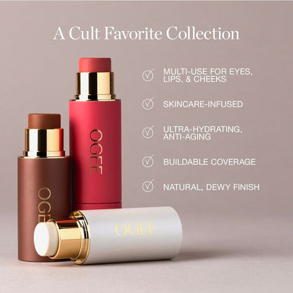 Ogee Crystal Contour Collection – Certified Organic Makeup Collection Stick Trio with Bronzer, Professional Blush & Highlighter Sticks, Cream Contour Makeup Set for Face
