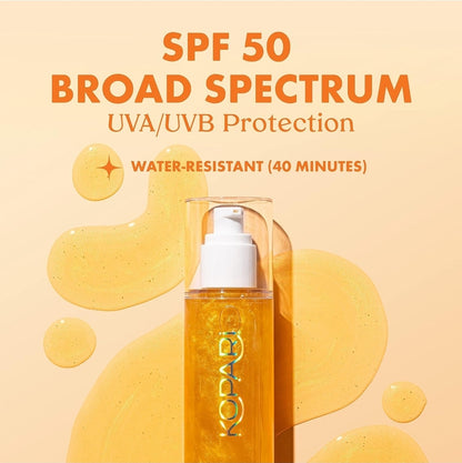 Kopari Sun Shield Body Glow, Broad Spectrum SPF 50 -  Lightweight Shimmering Gel Texture Absorbs Quickly, Non Sticky, Glowing Results