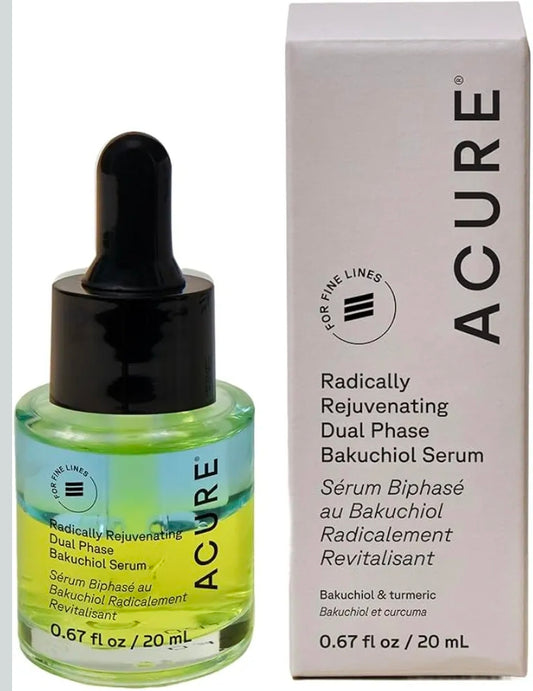 Acure Radically Rejuvenating Dual Phase Bakuchiol Serum - Bakuchiol Oil Serum for Face, Anti Aging Retinol Alternative for Wrinkles & Fine Lines, Cold Pressed Botanical Oils, Vegan