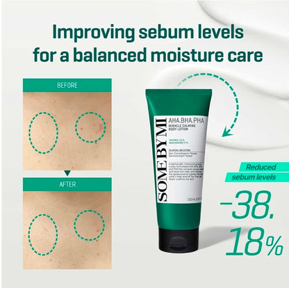 SOME BY MI AHA BHA PHA Miracle Calming Body Lotion – Korean Exfoliating Salicylic Acid Body Moisturizer for Dry Skin – Daily Hydration & Soothing Care with Centella