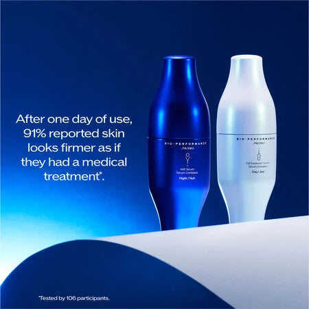 Sueros Bio-Performance Skin Filler de Shiseido: sistema de suero diario de dos pasos: fórmulas de día y de noche para una piel tersa y firme.