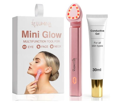Lumina NRG Mini Glow PRO 5-in-1 LED Face Wand – Lifting, Tightening, Firming, Wrinkle & Facial Massager & Skincare Tool with Red & Blue Light, Gentle Warmth & Vibration