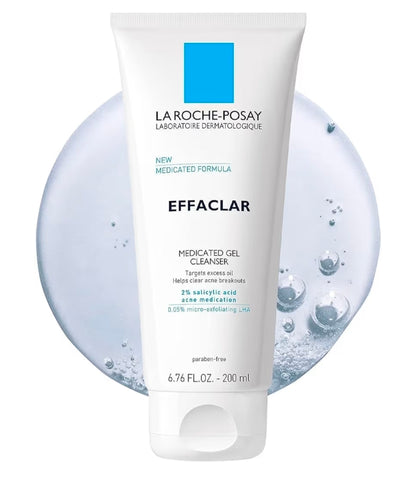 La Roche-Posay Effaclar Medicated Gel Cleanser - 2% Salicylic Acid Cleanser + LHA + Glycerin, Foaming Acne Face Wash, Helps Clear & Prevent Acne Breakouts, Oil Free, Targets Excess Oil