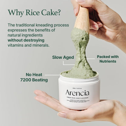 Mochi de Arroz Verde Fresco Arencia - Limpiador/Mascarilla/Exfoliante Suave Todo en Uno - Limpieza Profunda, Hidratación, Minimización de Poros con Agua de Arroz, Té Verde y Artemisia vulgaris