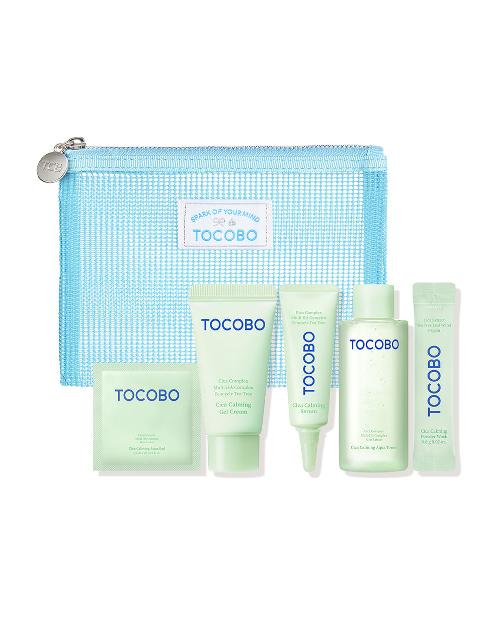 Tocobo Cica Calming Travel Set With Travel Pouch - Essentials from the Cica line in convenient travel sizes, soothing, hydrating, repairing