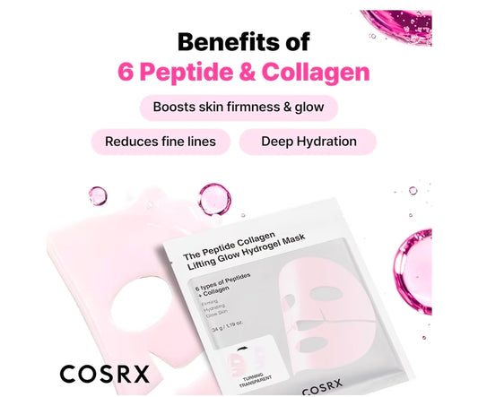 COSRX Pink Peptides Collagen Lifting Glow Hydrogel Face Mask - Radiant and Hydrated Skin, Enhances firmness and helps to improve elasticity - 1 Mask