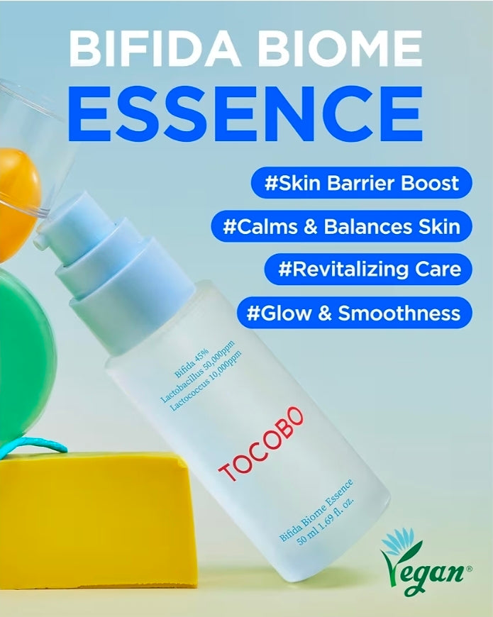 Tocobo Bifida Biome Essence – Sérum facial vegano con 45 % de bífida y complejo probiótico para fortalecer la barrera cutánea, hidratar, calmar y reafirmar – Fórmula en gel ligero