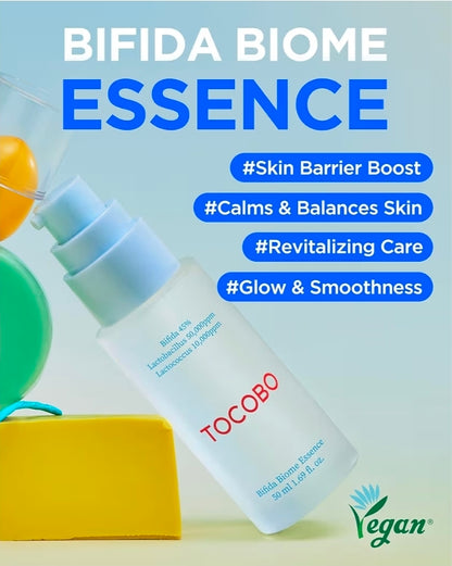 Tocobo Bifida Biome Essence – Sérum facial vegano con 45 % de bífida y complejo probiótico para fortalecer la barrera cutánea, hidratar, calmar y reafirmar – Fórmula en gel ligero