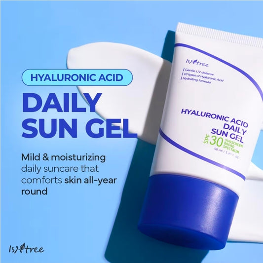 ISNTREE Hyaluronic Acid Daily Sun Gel SPF 30 - Moisturizing, a No White Cast, Lightweight,  Mild Formula, Daily SPF, Broad Spectrum