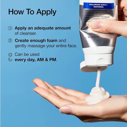 Anua Hyaluronic Acid 8 + Panthenol Cleanser - Hydrating Gentle Foaming Cleanser Hyaluronic Acid, Glycerin, Zinc, Panthenol, Korean Face Wash for Dry Skin