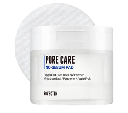 ROVECTIN Pore Care No-Sebum Pad for Sebum Clearing and Pore Clearing with Green Fruit Complex, Gentle Exfoliating Pads - 60 Pads