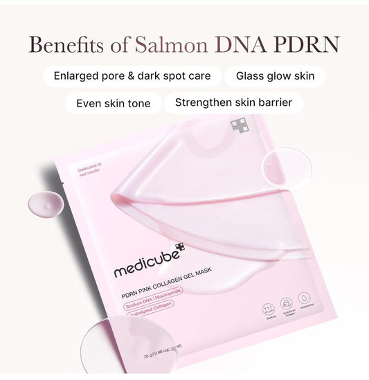 Mascarilla de gel de colágeno rosa PDRN con ADN de salmón de Medicube: mascarilla facial nocturna para una piel radiante - 1 mascarilla